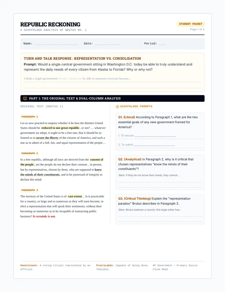 Republic Reckoning Workbook