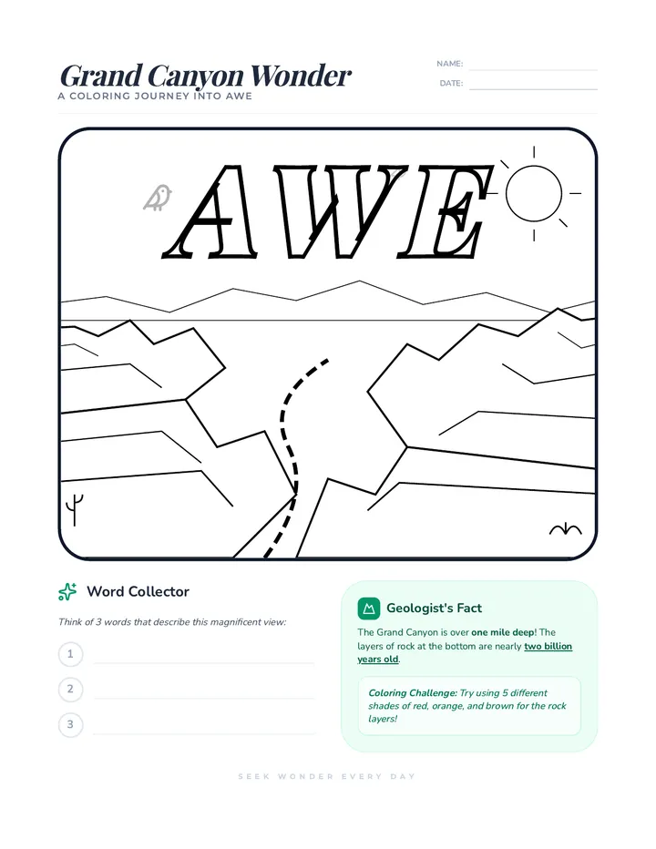 Grand Canyon Awe Coloring Sheet Space Optimized