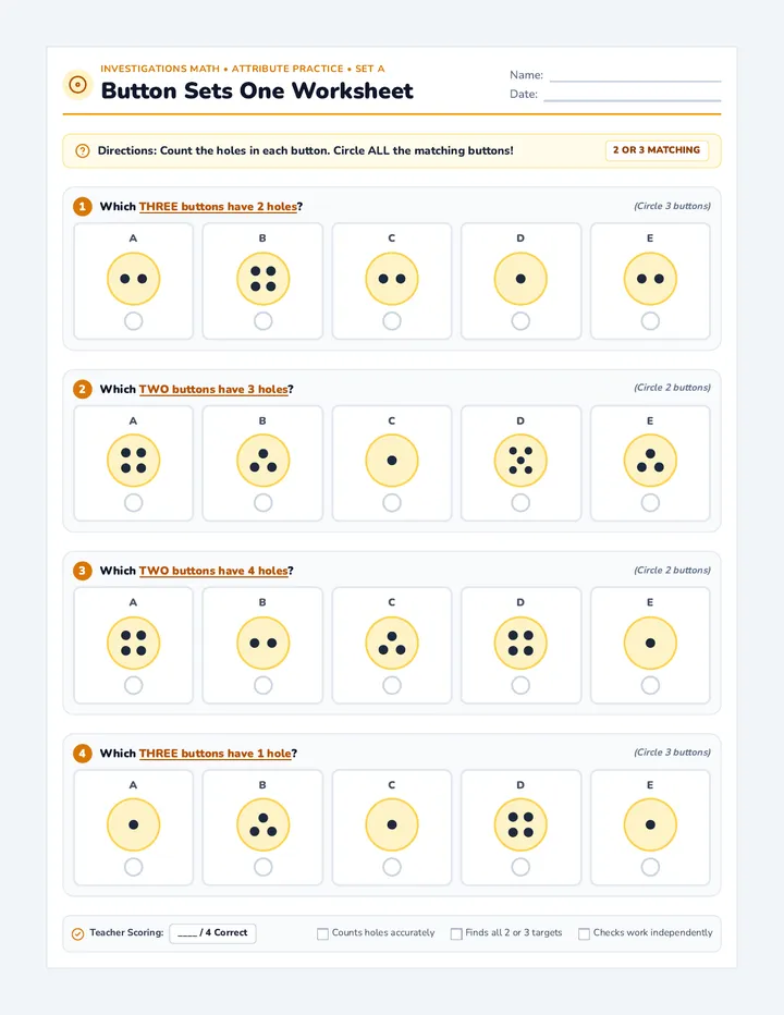 Button Sets One Worksheet