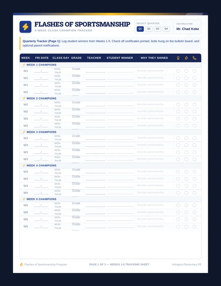 Sportsmanship Tracking Chart