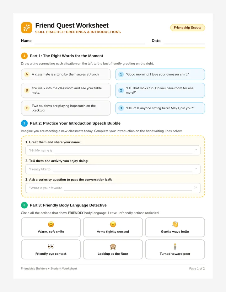 Friend Quest Worksheet