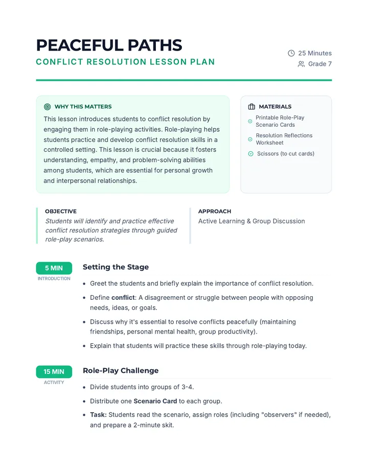 Conflict Resolution Lesson Plan