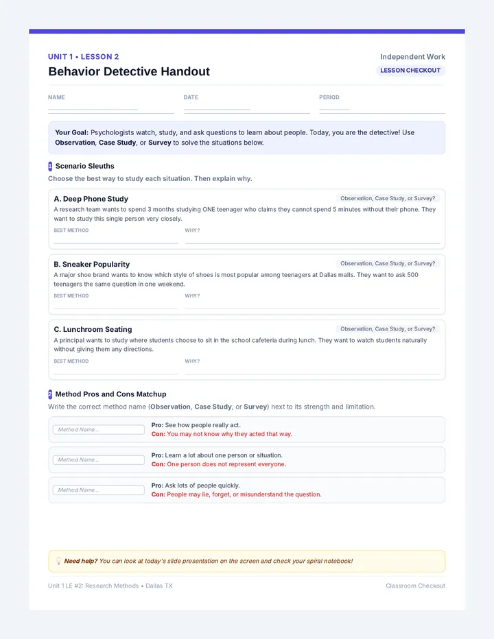 Behavior Detective Handout