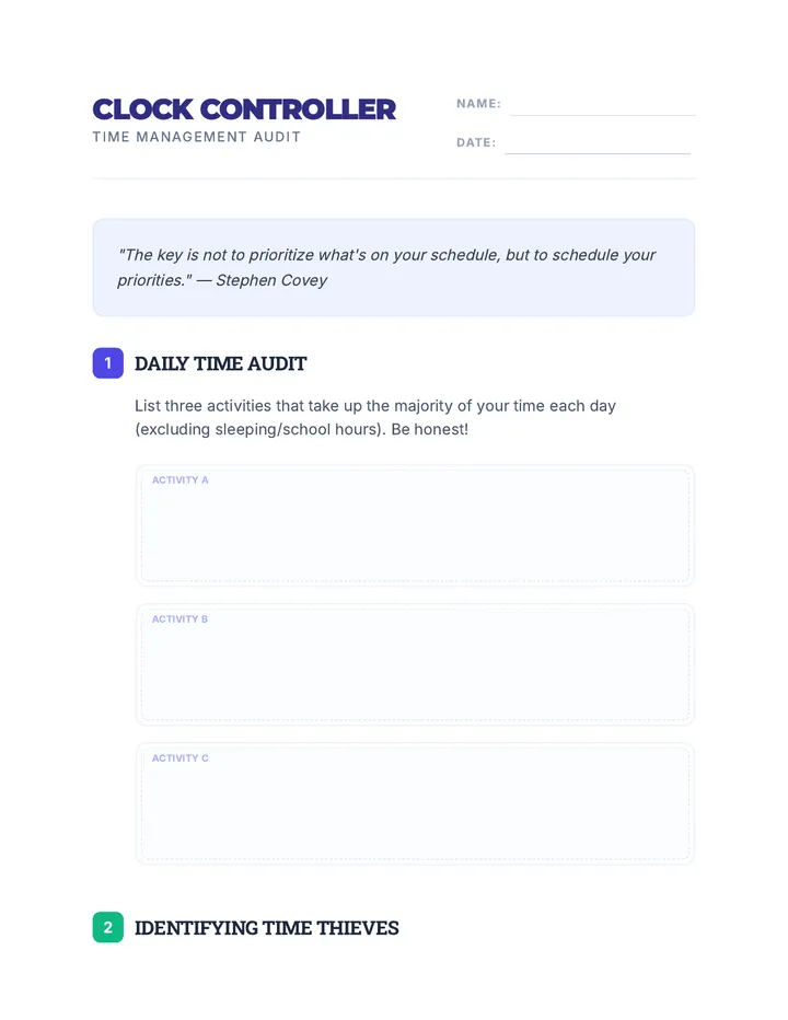 Clock Controller Worksheet