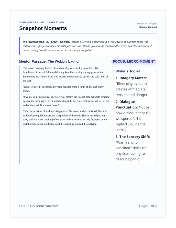 Snapshot Moments Mentor Texts