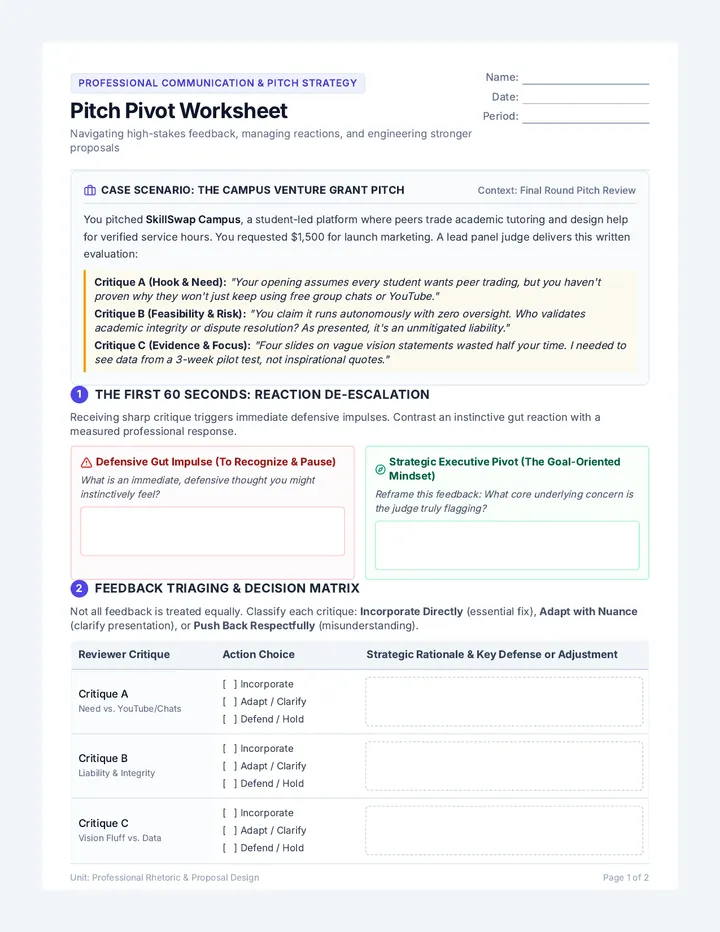 Pitch Pivot Worksheet
