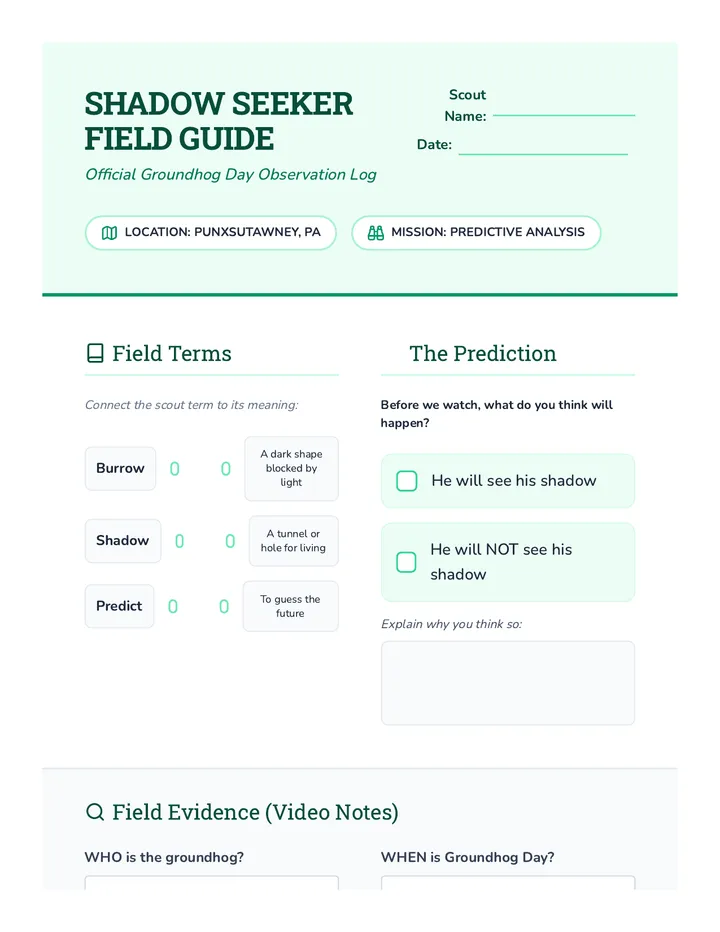 Field Guide Worksheet