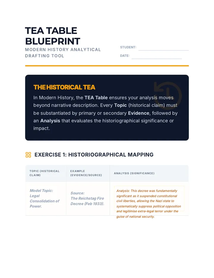 Modern History TEA Table Worksheet