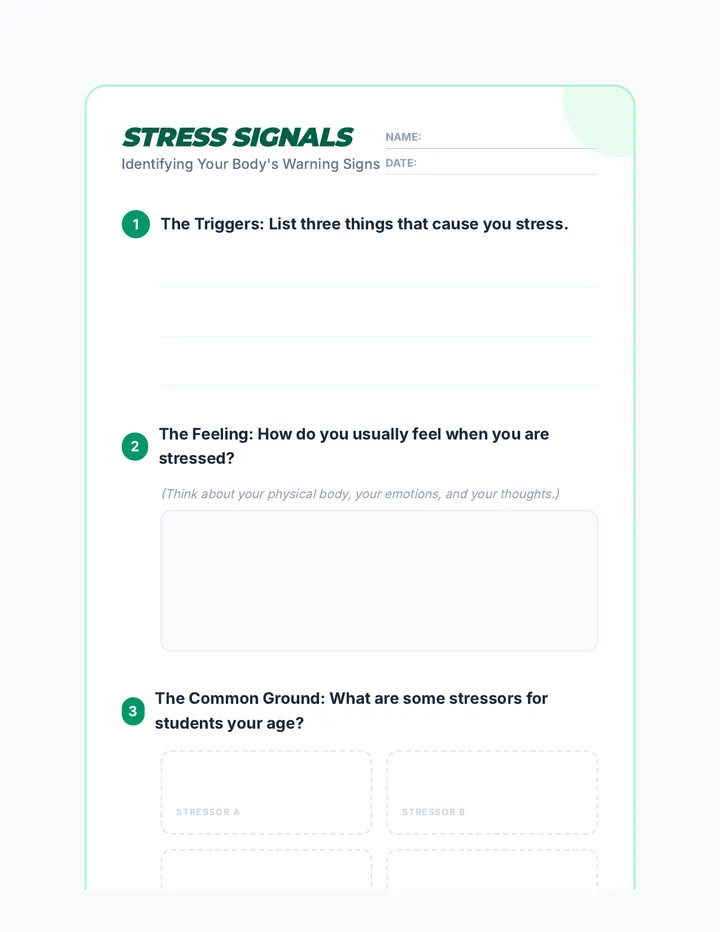 Stress Signals Worksheet