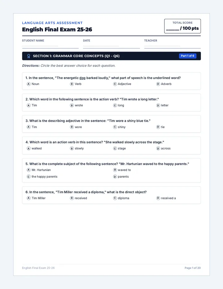 Language Arts Mastery Exam