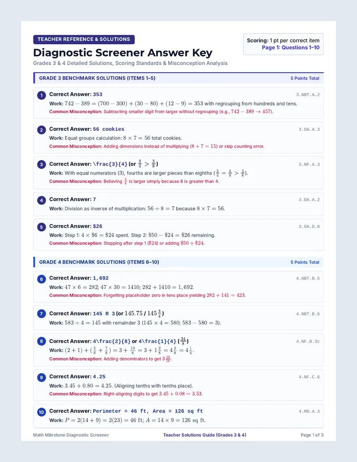 Math Milestone Answer Key