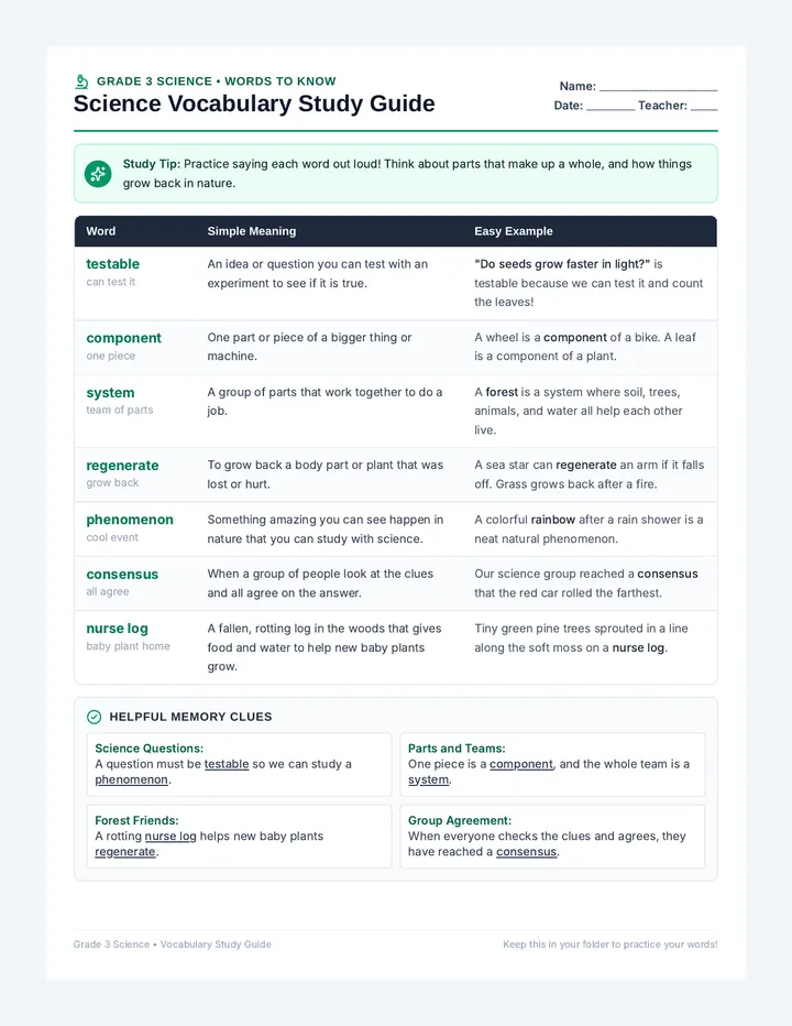 Science Vocabulary Study Guide