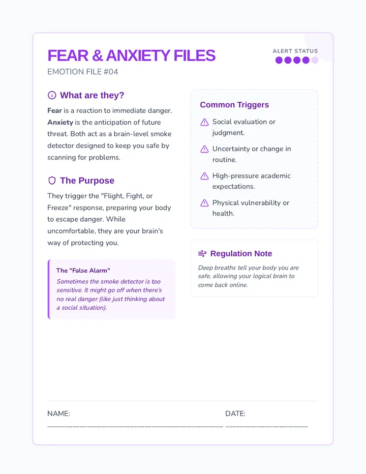 Fear Anxiety Files Worksheet