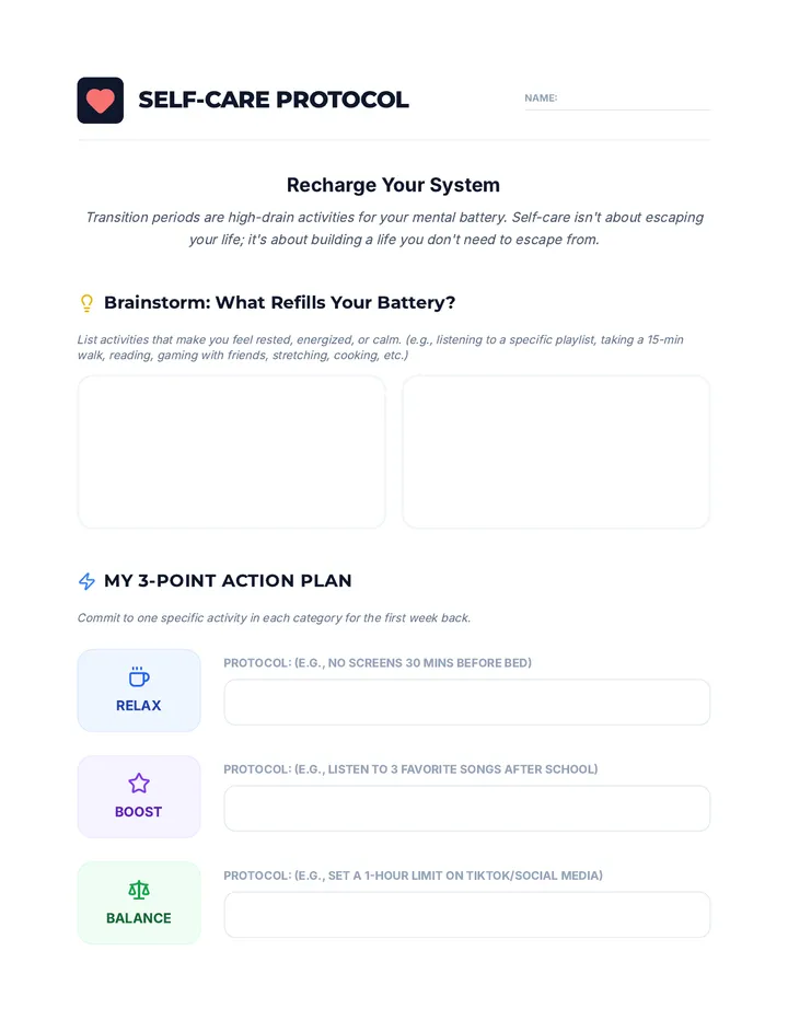 Self Care Protocol Activity