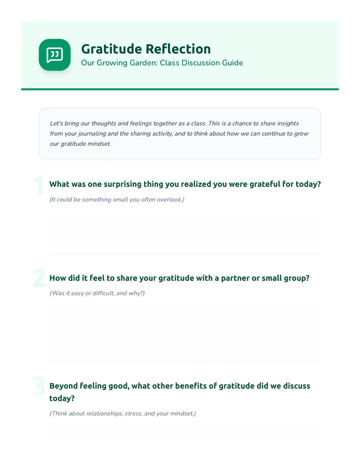 Gratitude Reflection Worksheet