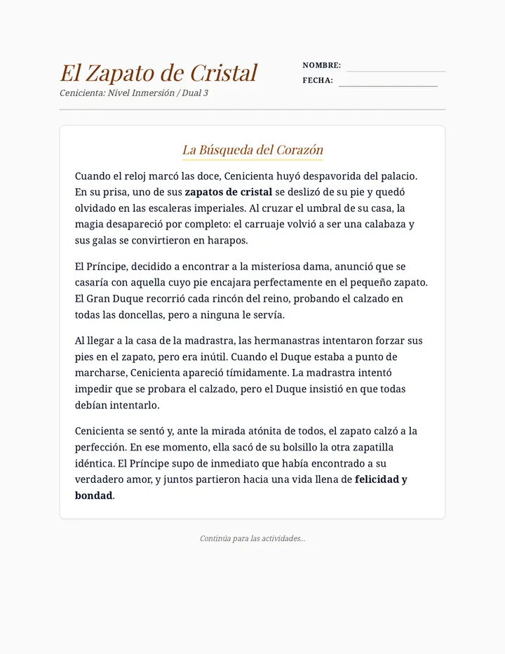 Cenicienta Immersion Worksheet 3