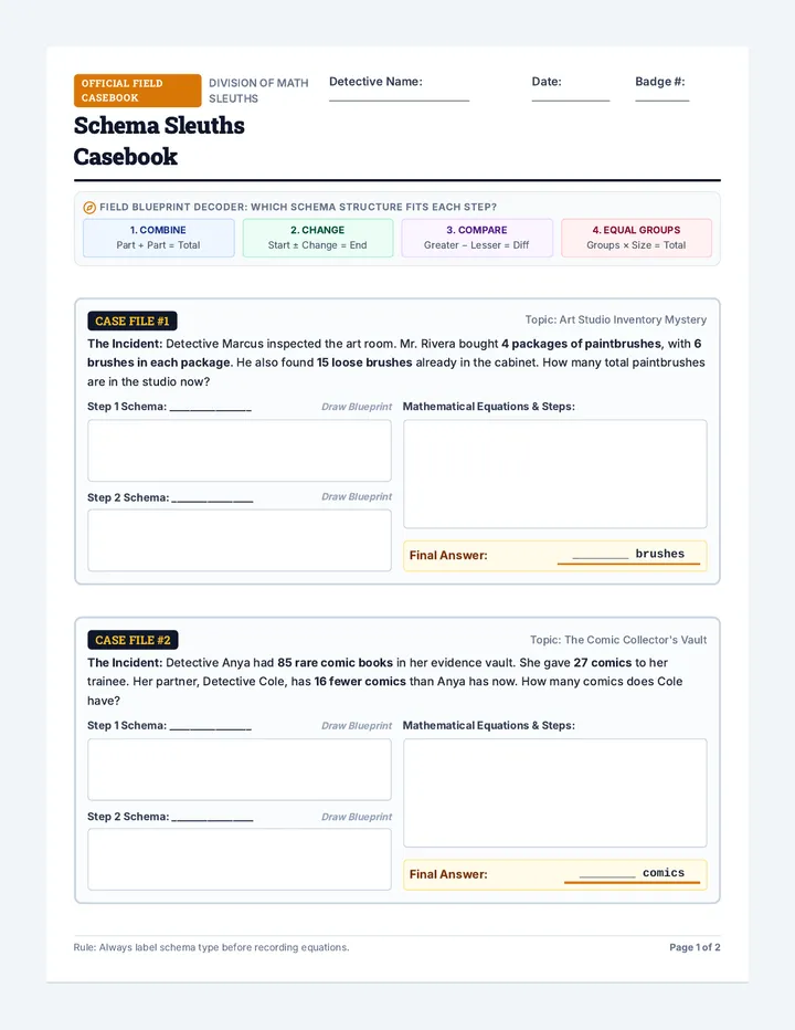 Schema Sleuths Casebook Worksheet