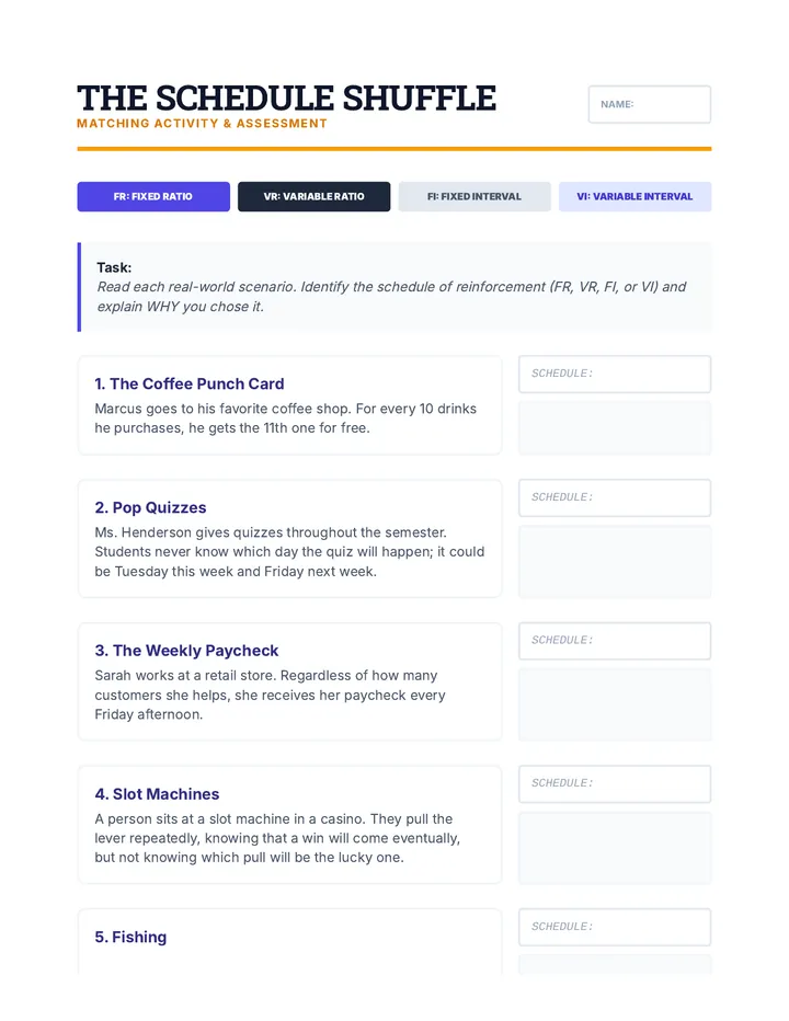 Schedule Shuffle Worksheet
