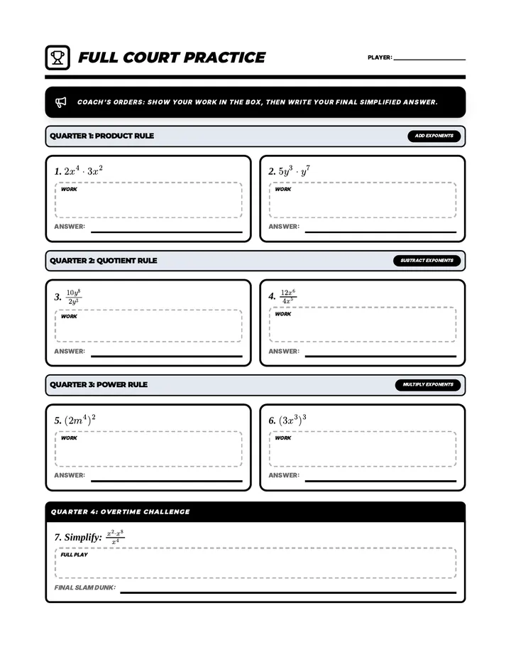 Full Court Press Practice Worksheet BW