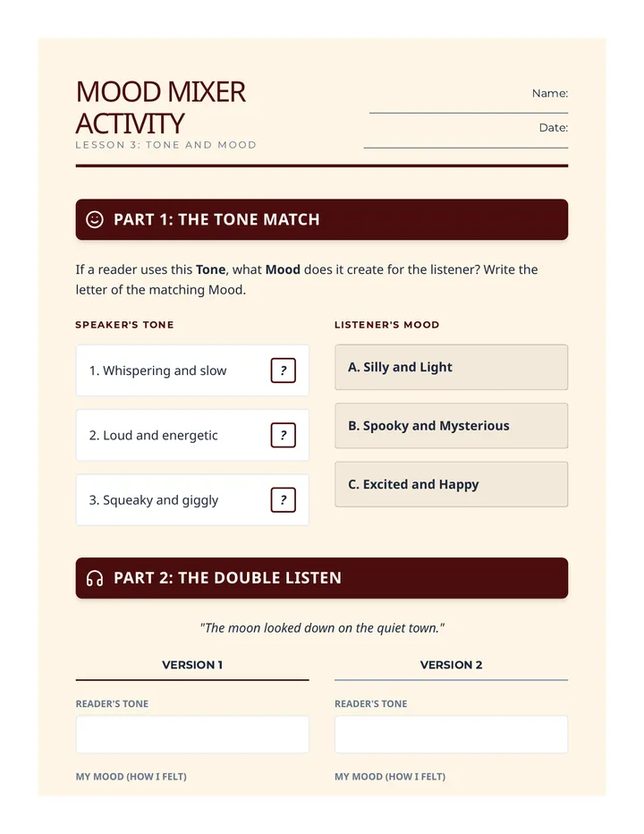 Mood Mixer Activity Sheet