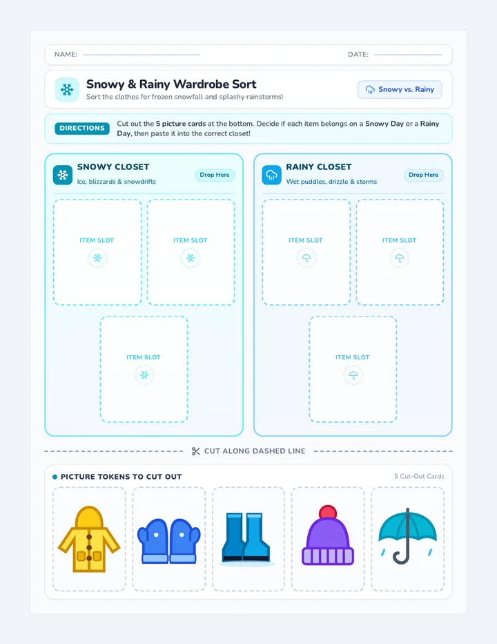 Snowy Rainy Wardrobe Sort Activity
