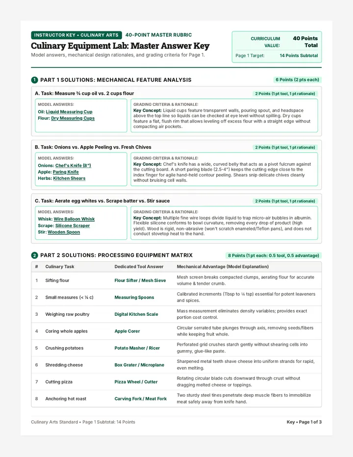 Culinary Equipment Answer Key