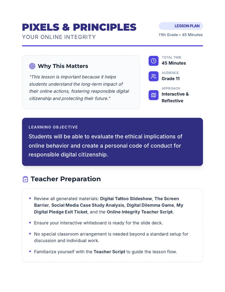 Online Integrity Lesson Plan