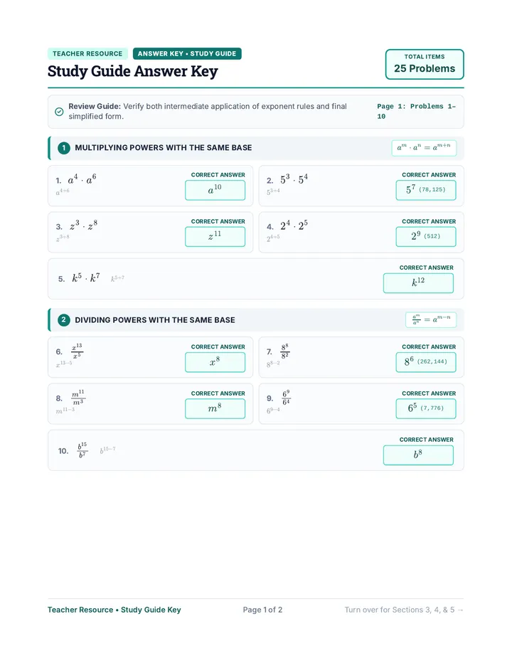 Study Guide Answer Key