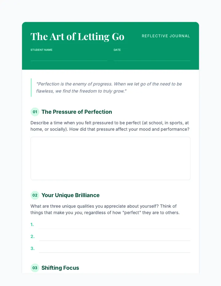 Letting Go Reflection Worksheet