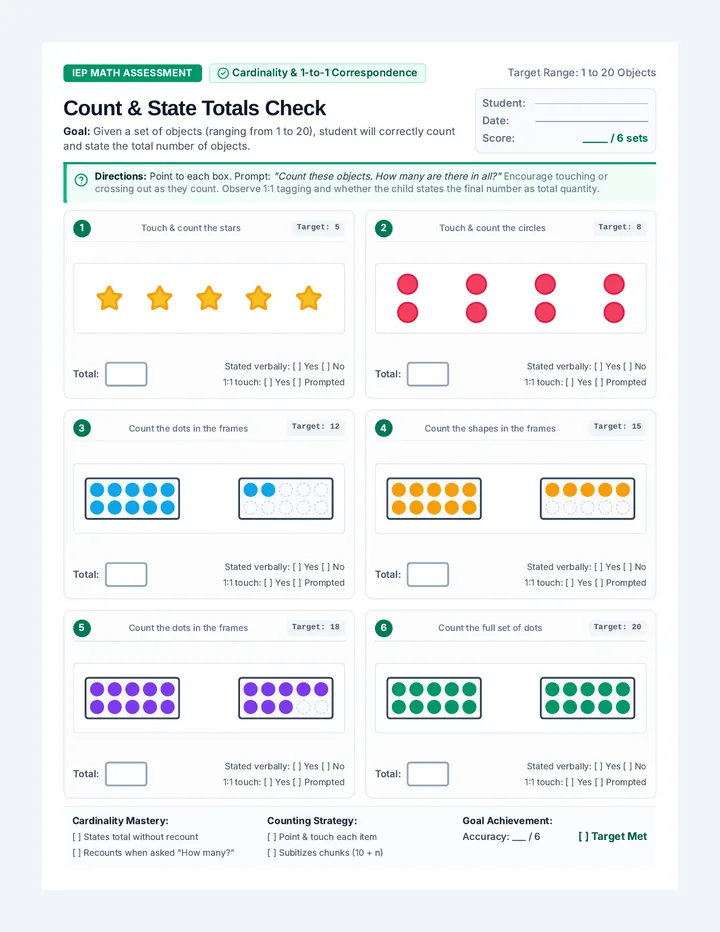 Object Counting Showdown Worksheet