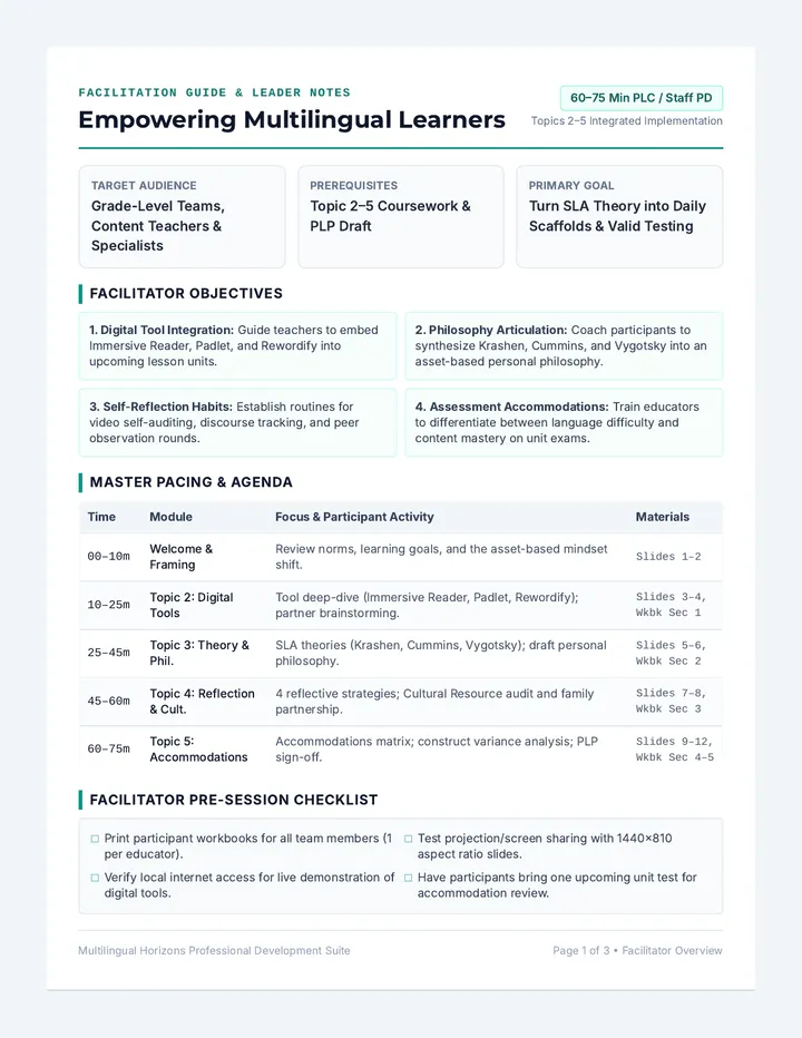 Multilingual Facilitator Guide