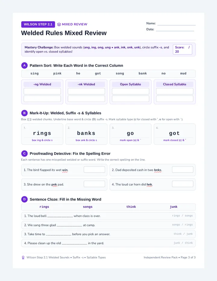 Welded Rules Mixed Worksheet