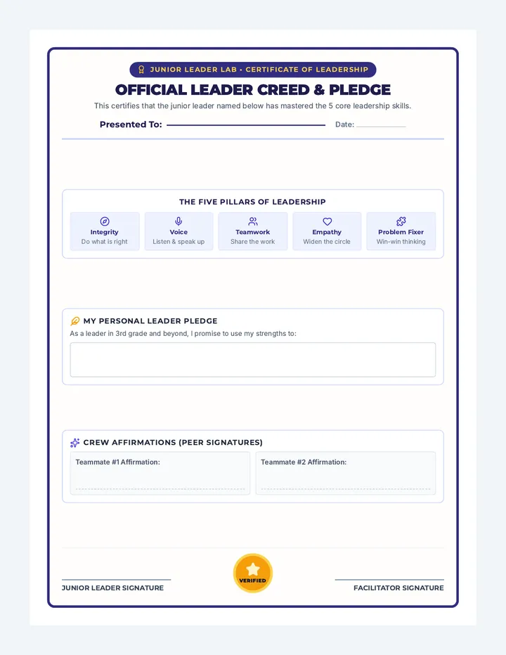 Leadership Pledge Certificate Worksheet