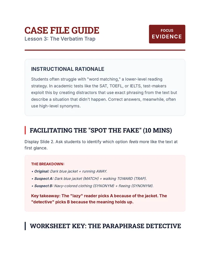 Verbatim Trap Teacher Guide