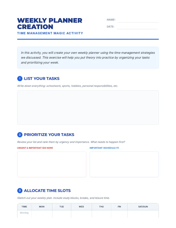 Weekly Planner Activity