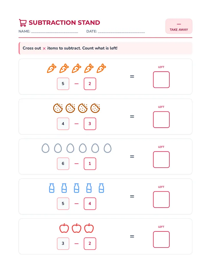Subtraction Stand Worksheet