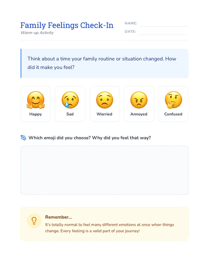 Family Feelings Check-In Worksheet