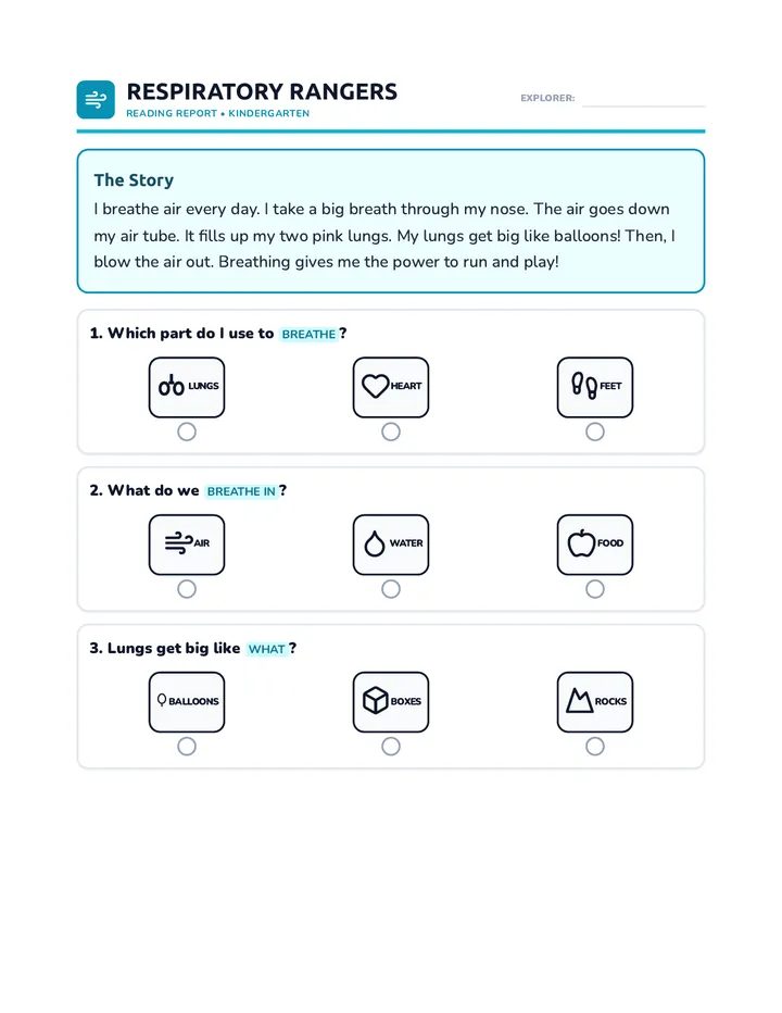 Respiratory Rangers Story Worksheet
