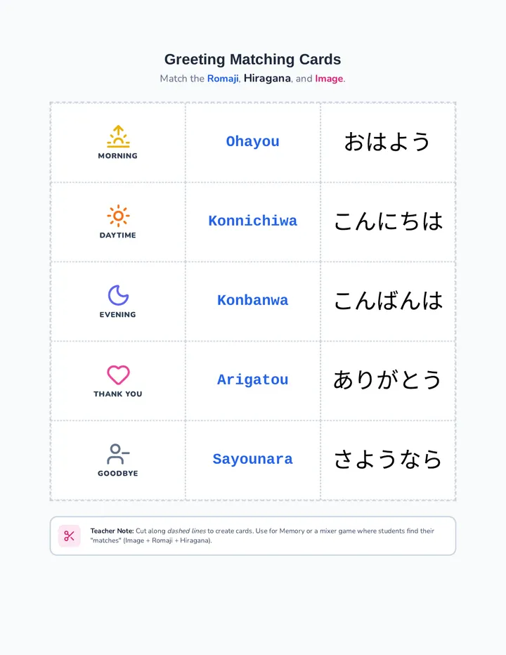 Konnichiwa Kickoff Matching Cards