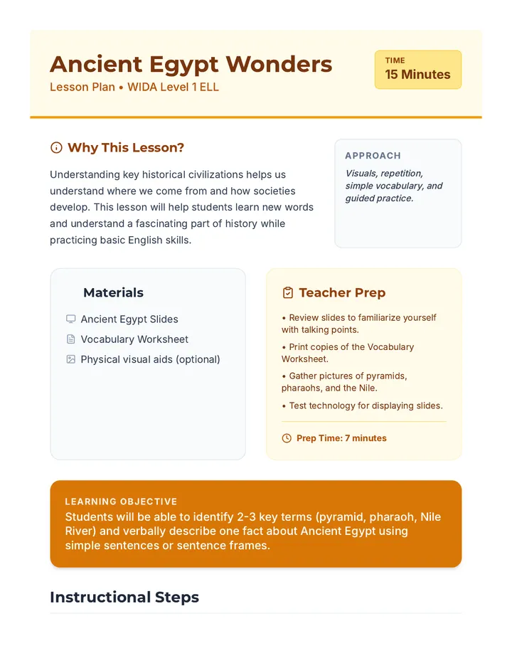 Ancient Egypt Lesson Plan