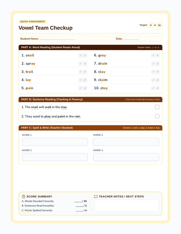 Vowel Team Checkup