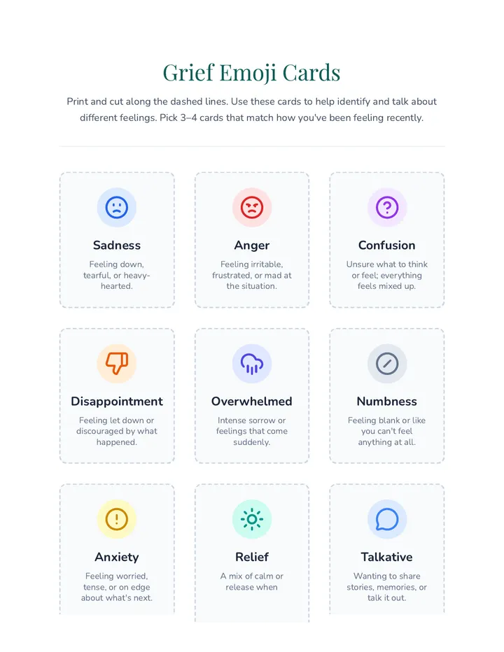 Grief Emoji Cards Activity