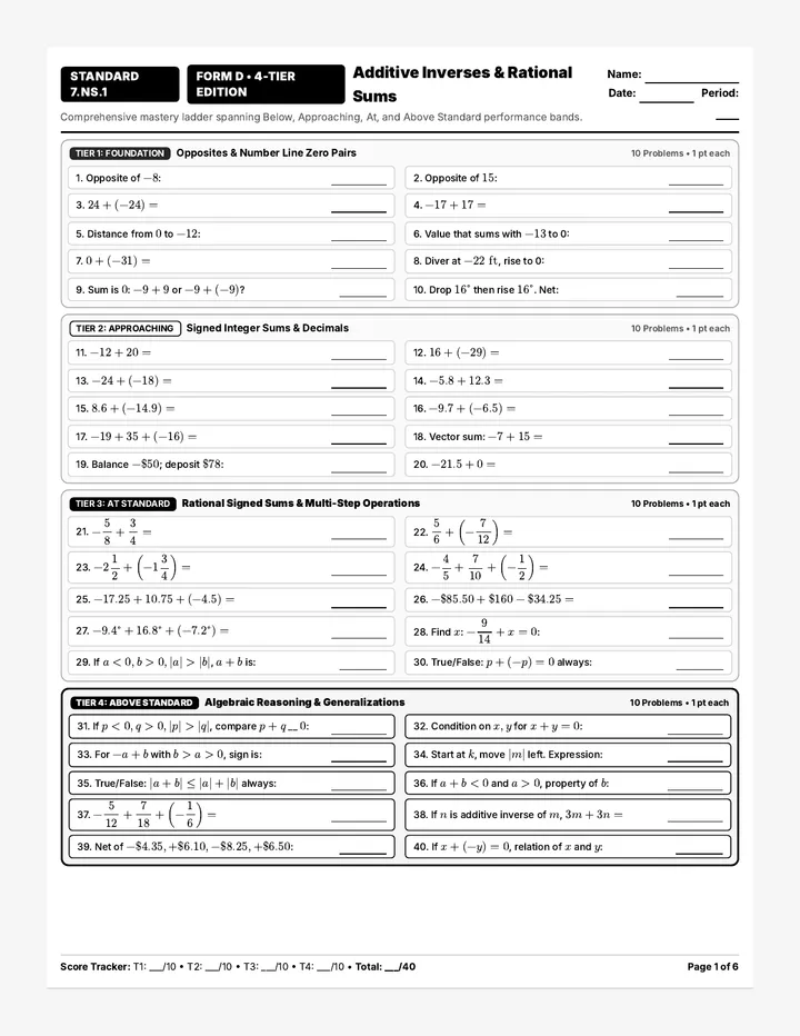 Number Sense Form D Workbook