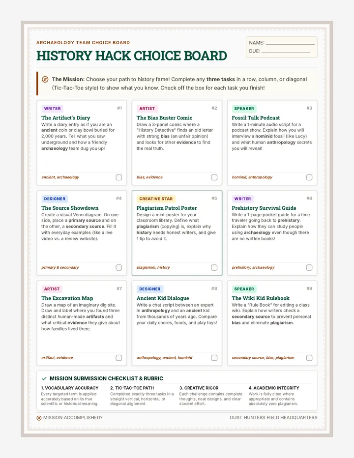 History Hack Choice Board