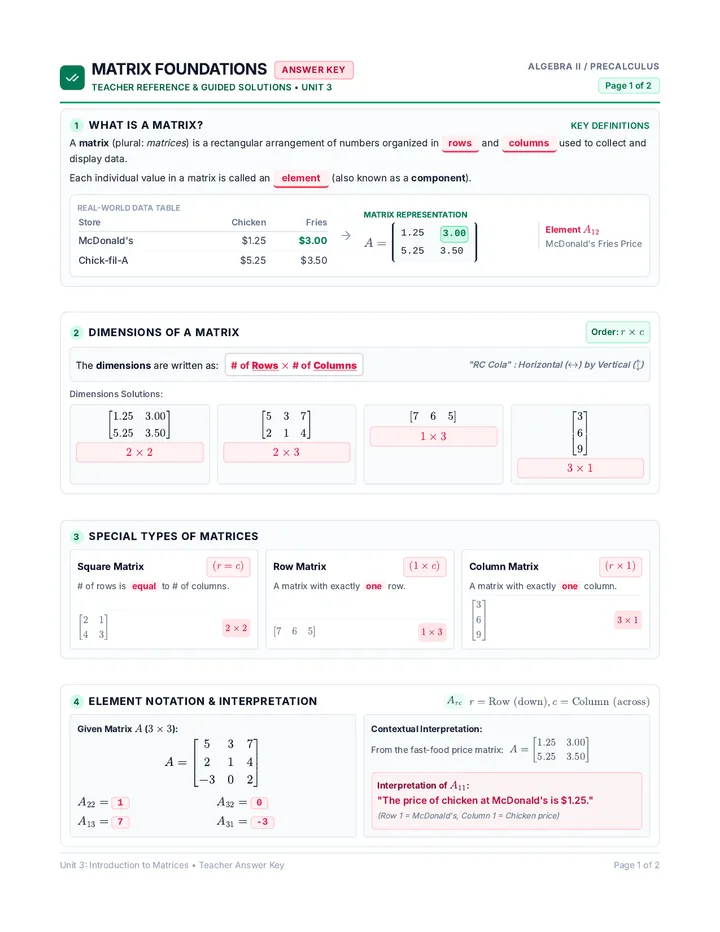 Matrix Foundations Answer Key