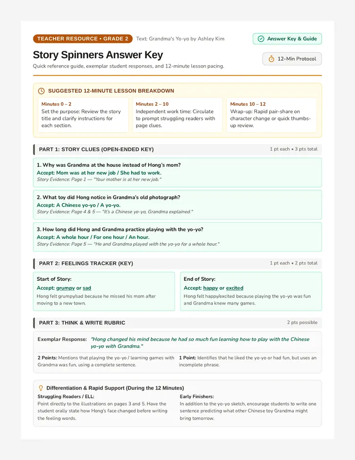 Story Spinners Answer Key