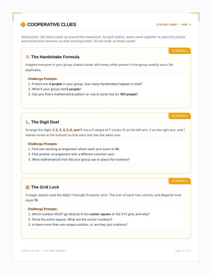 Cooperative Clues Task Cards