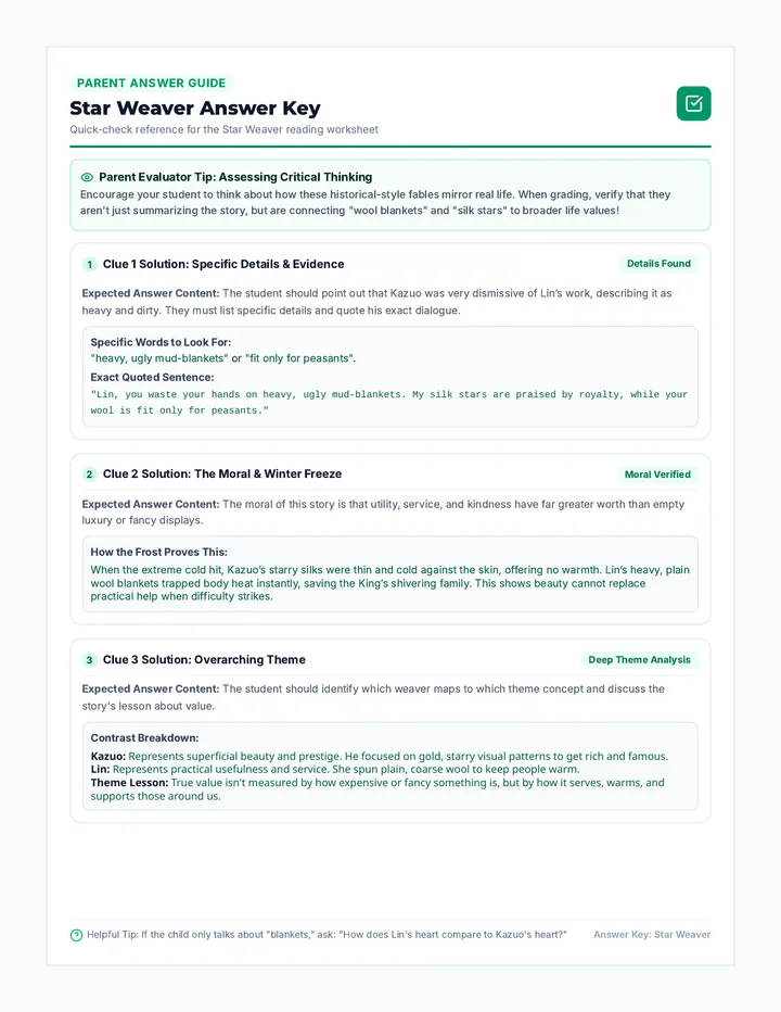 Star Weaver Answer Key