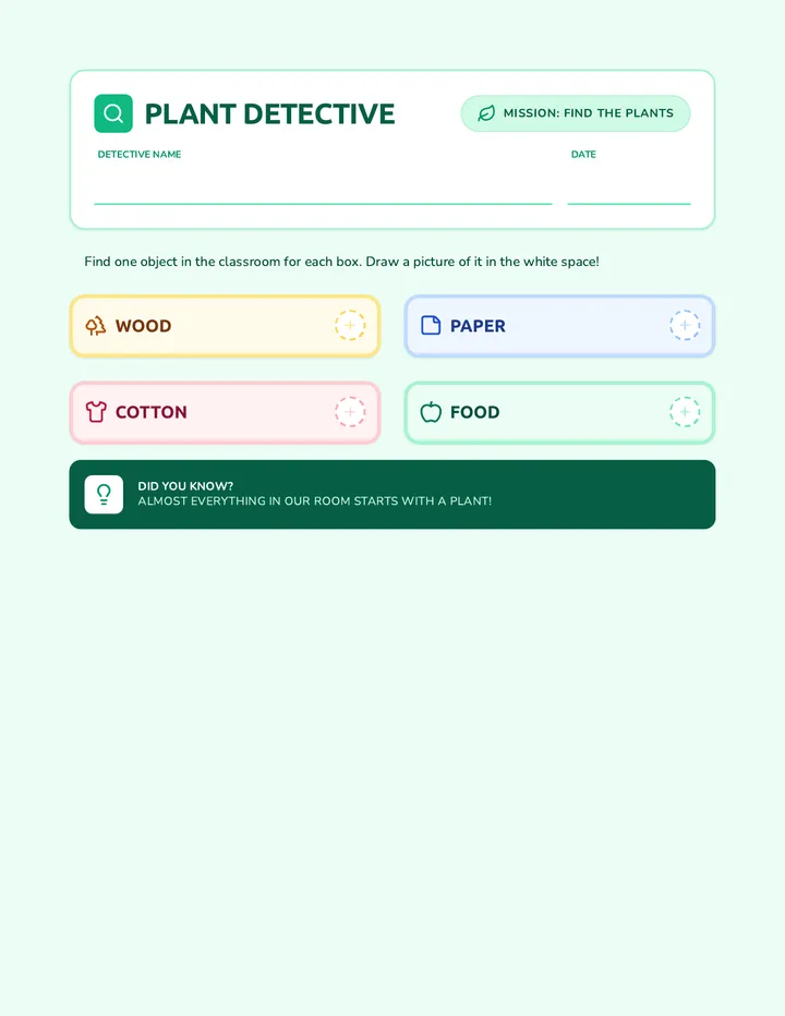 Plant Detective Scavenger Hunt Checklist