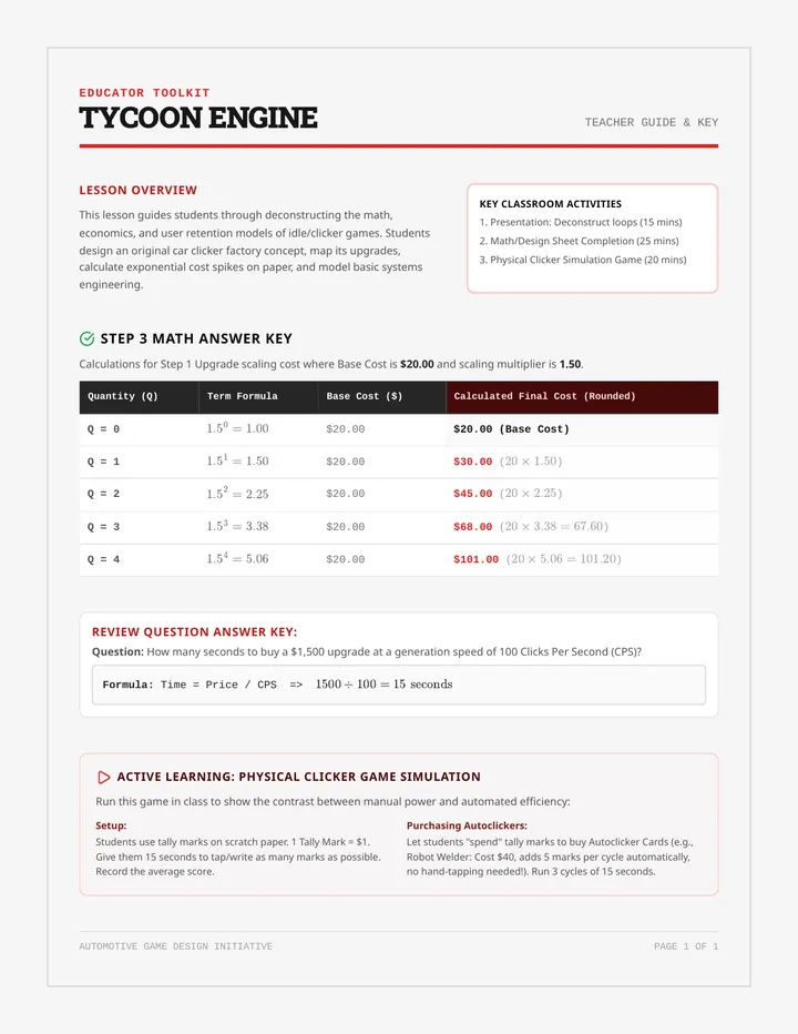 Tycoon Engine Teacher Guide